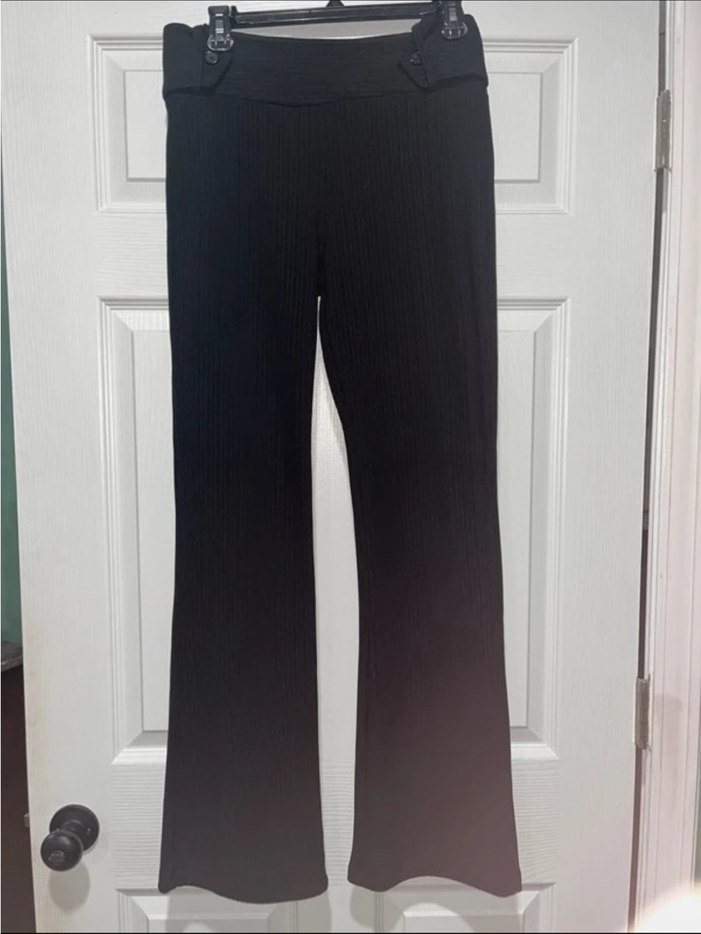 Black Wide-Leg Ribbed Knit Pants